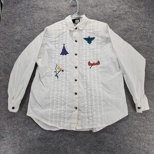 Vintage Circle T Shirt Womens Button Up Long Sleeve White Southwest